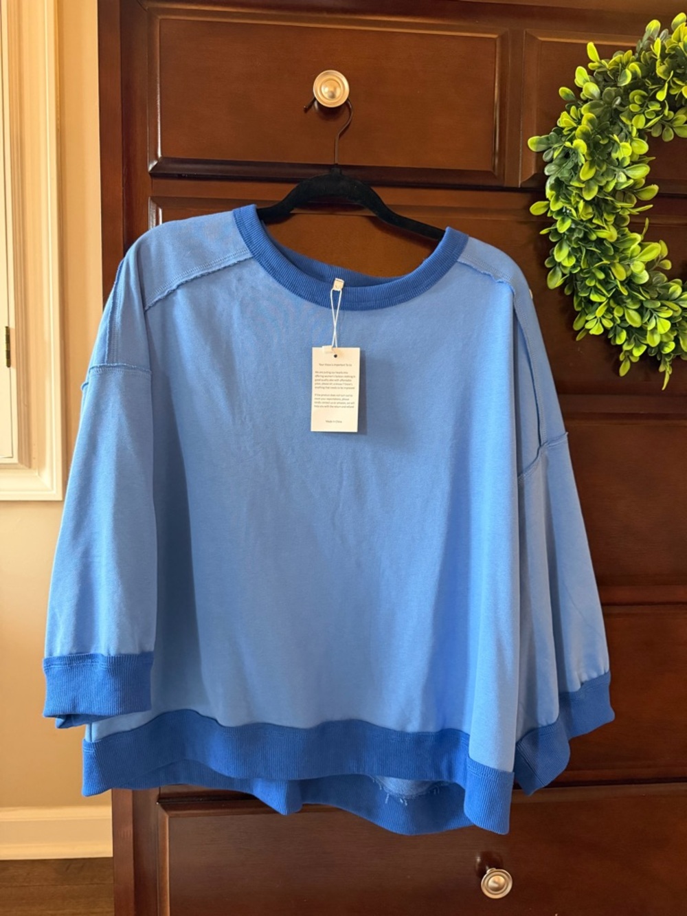 Light Blue Boxy Sweatshirt with Royal Blue Trim